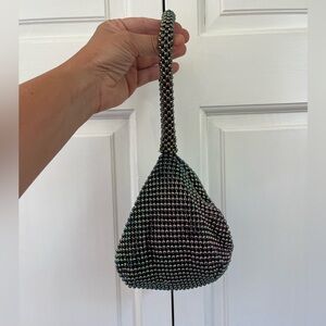 Beaded Wristlet Purse multi colored with zipper and snap closure small feminine